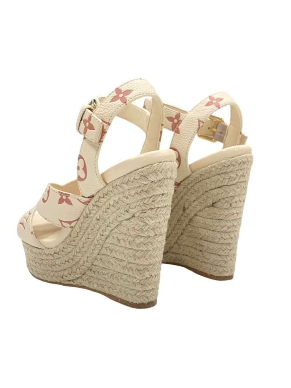 Louis Vuitton Starboard Line Monogram Sandals Shoes Leather Beige Wedge Sole - Picture 4 of 9